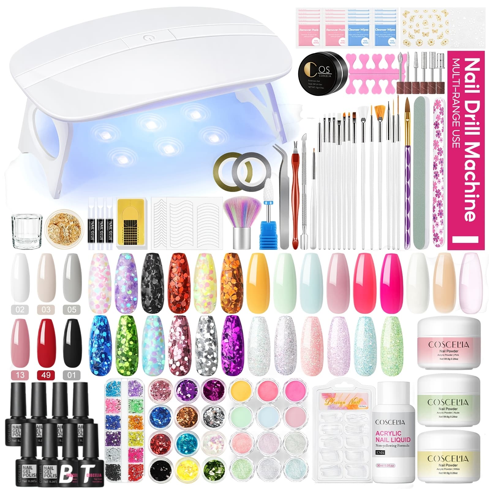 TEMU Coscelia Acrylic Nail Set Including Drill And Nail Kit Acrylic Powder Nail Gel Polish Decoration Powder Manicure Kit For Beginners