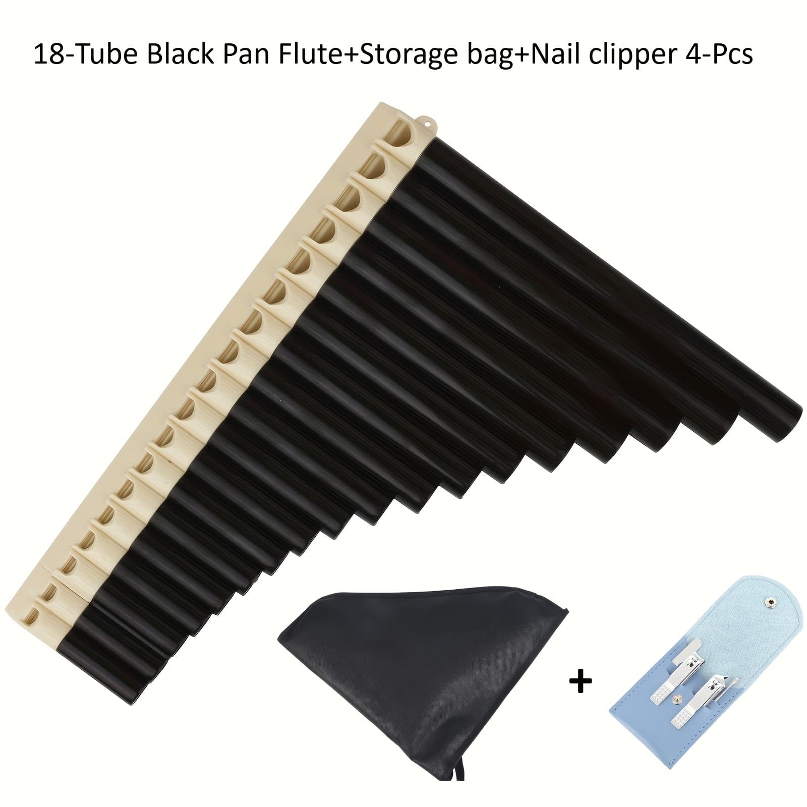 TEMU Single Pack 18-tube Flute+storage Bag+nail Clipper, Abs Material, , With Carrying Bag, , Portable, , Smooth Mouthpiece, For Performance, Teaching, And Practice