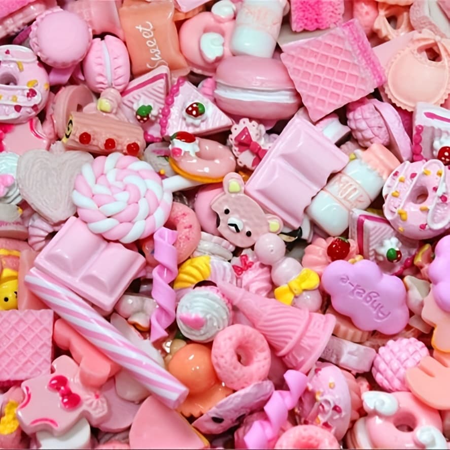 TEMU 100 Pack Cute Candy Plastic Beads Ice Cream Resin Charms Slices Flatback Buttons For Handcraft Accessories Scrapbooking Phone Case Decor ()