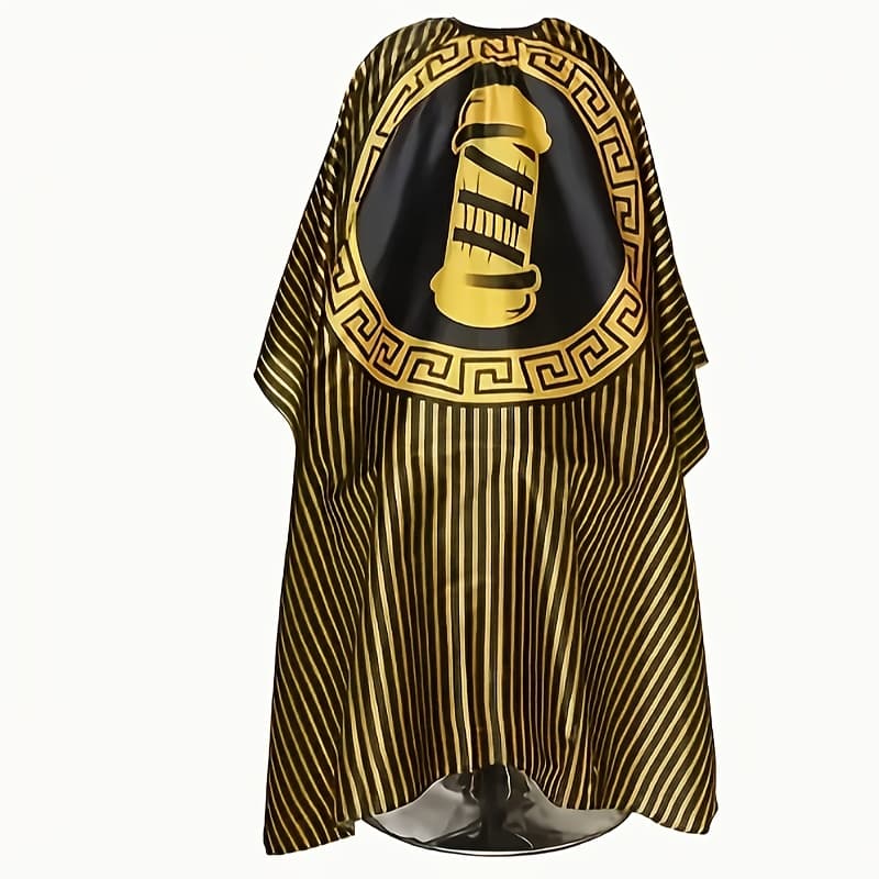 TEMU Professional Hairdressing Cape - Yellow And Black Striped Polyester Apron With Safety Snap Closure, Suitable For Barbers And Hairdressers, Barber Additions