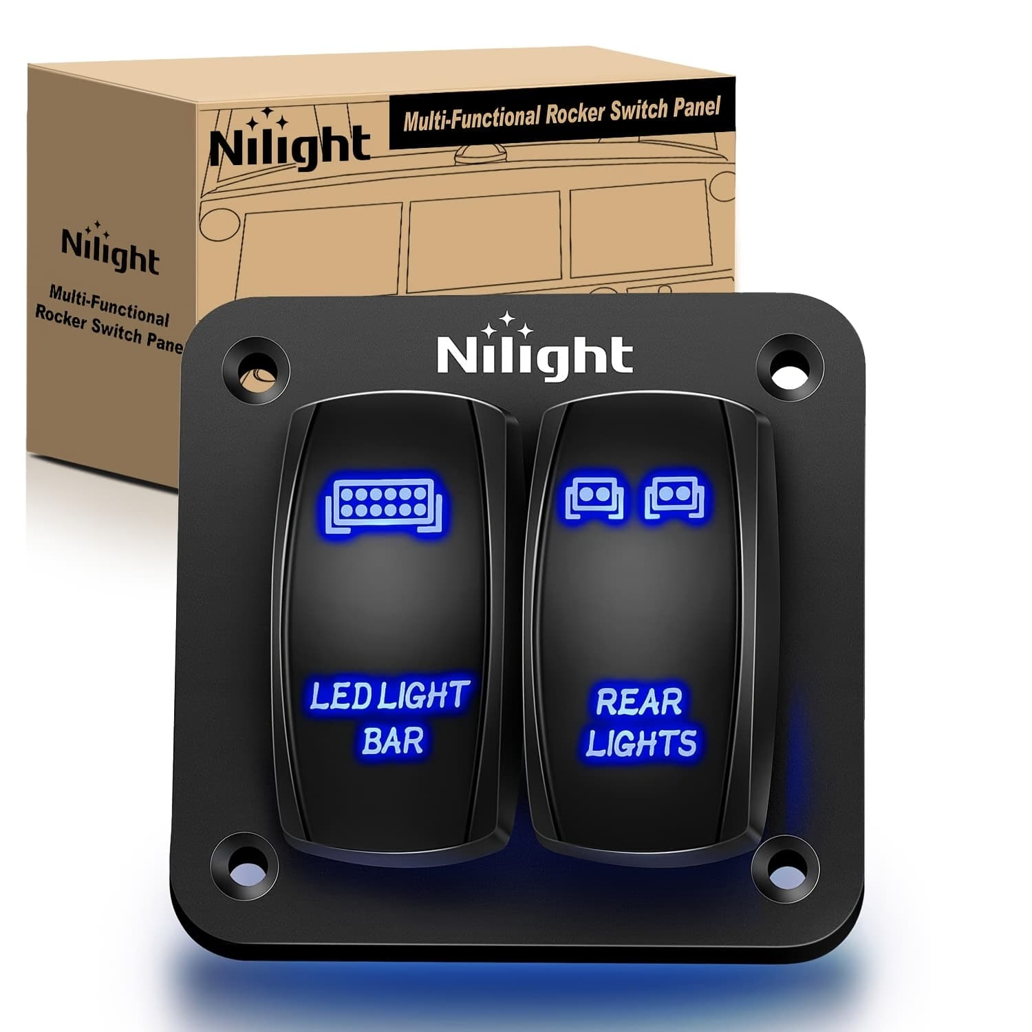 TEMU 2gang Aluminum Laser Rear Led Light Bar Rocker 12/24v 5pin Pre-wired Toggle Switch Panel For Marine Boat Car Atv Utv Blue, Without Battery