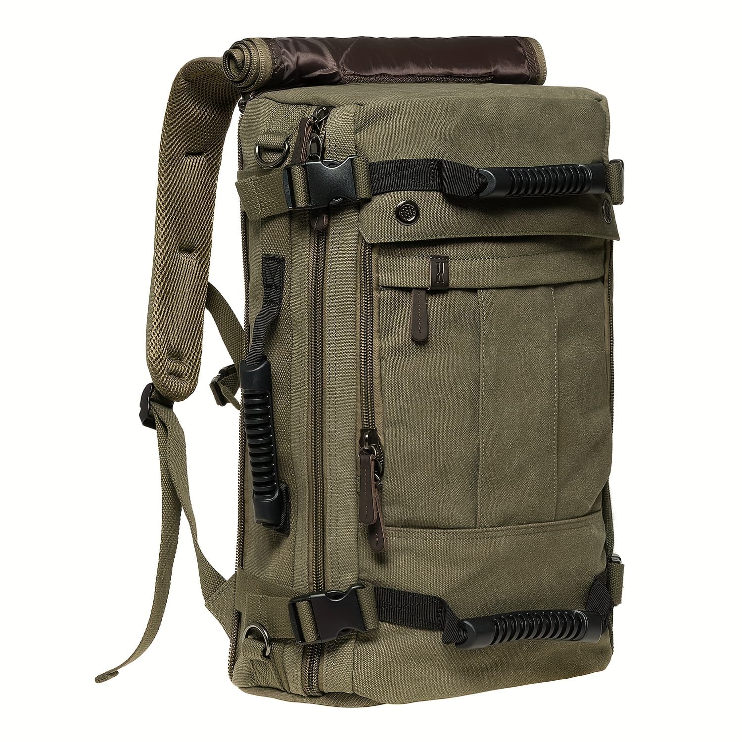 TEMU Multifunctional Canvas Travel Backpack For Students, Fits 17" Laptop, , With Multiple Compartments & Large Capacity, Ideal For Hiking & Outdoor , Unisex Gift, In Army Green, Black & Khaki, 23.8l