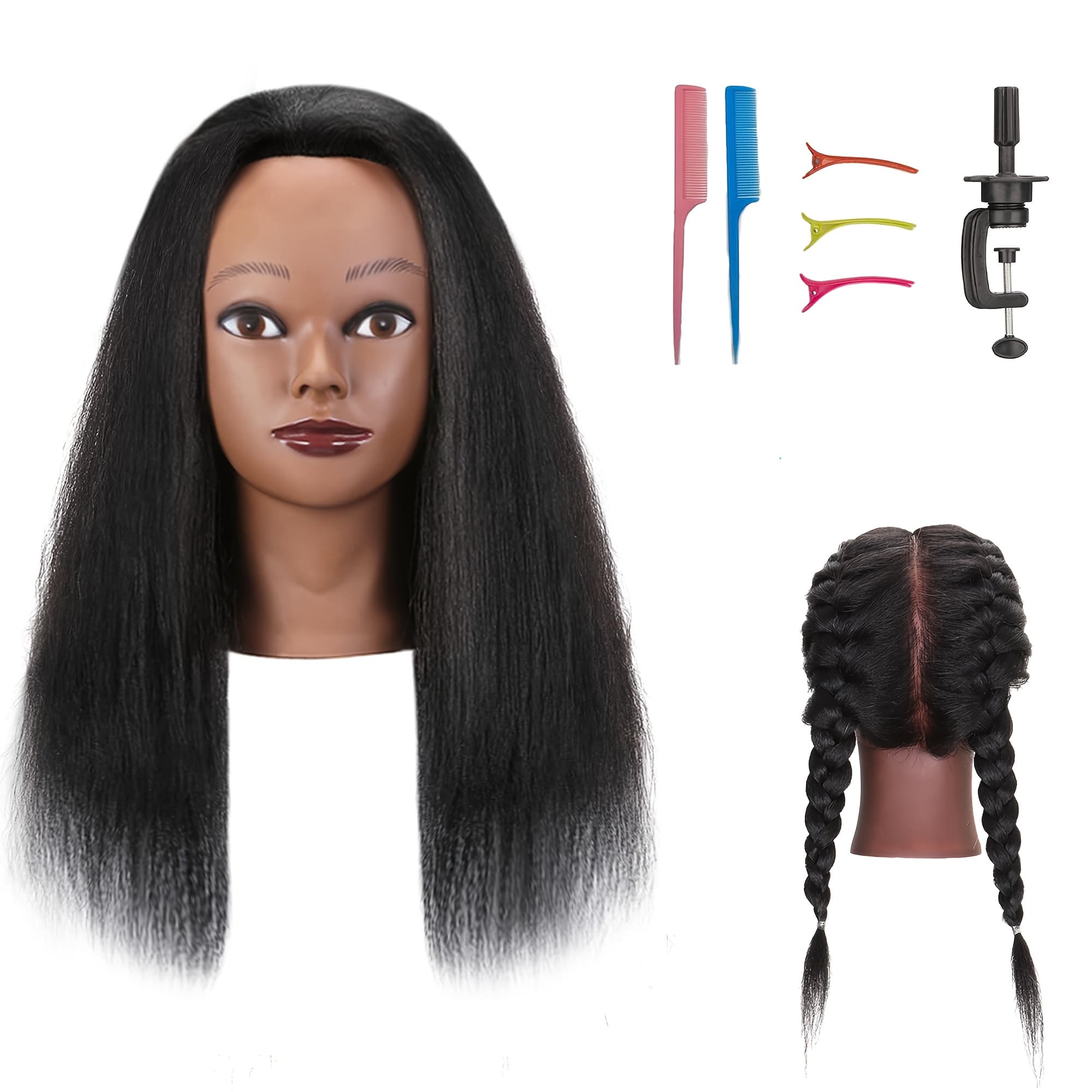 TEMU 18" Mannequin Head With Hair, Hairdresser Cosmetology Mannequin Manikin Training Practice Doll Head For Hair Styling Clamp Holder Hair Comb Hair Clip