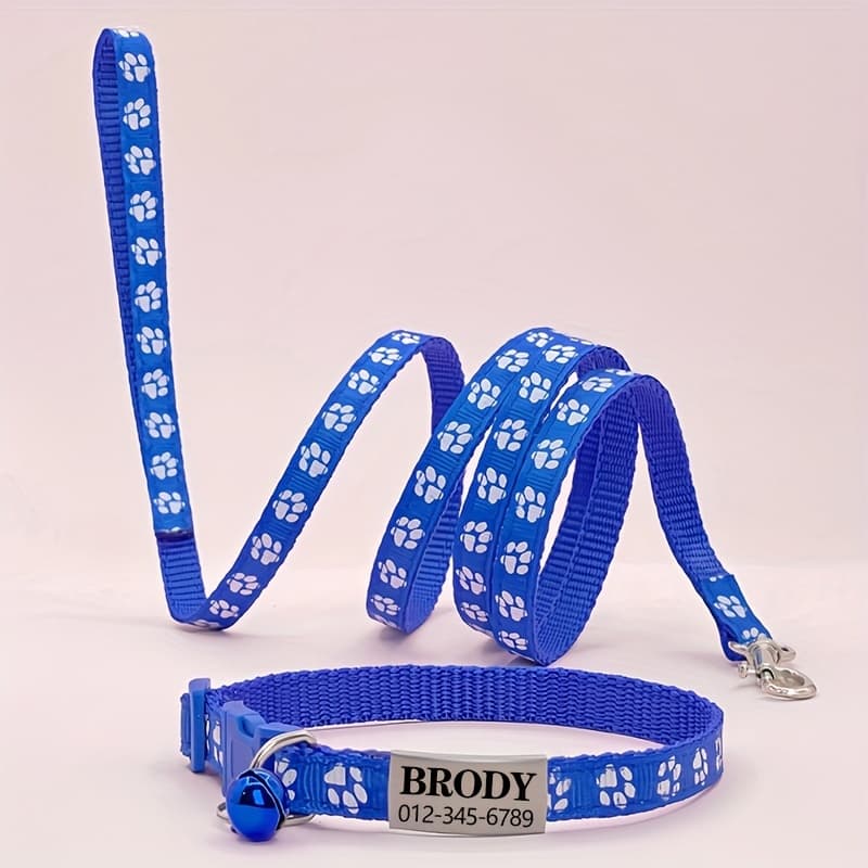 TEMU [customized] Pet Collar And Leash, Adjustable Pet Collar , Quick Release Clip Durable Training Rope Suitable For Small Cats Or, Without Battery