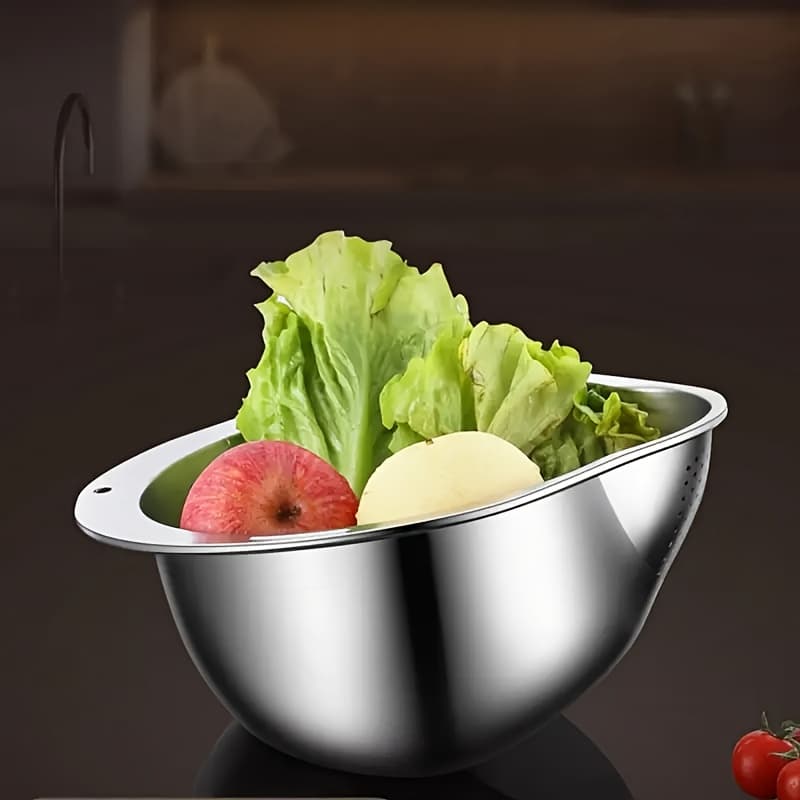 TEMU Stainless Steel Multipurpose Kitchen Colander - Ideal For Washing Rice, Fruit Draining And Vegetable Washing - Durable, Food-safe Mesh Screen With Handle For Water Filtration Of Rice Colande