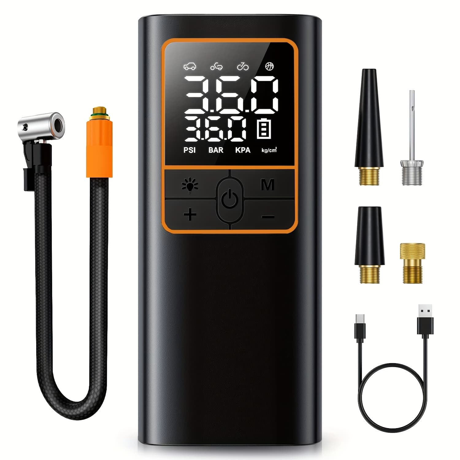 TEMU Tire Inflator Portable Air Compressor- 150psi & 20000mah Cordless Air Pump With Digital Tire Pressure Gauge, Accurate Dual Lcd Display & Led Light, For Car/motorcycle/e-bike/ball