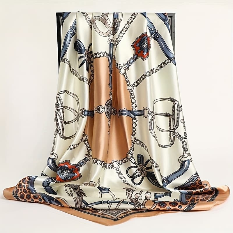 TEMU 1pc 35.4-inch Printed Square Scarf Multifunctional Use Shawl Headscarf Neck Scarf Material Feel