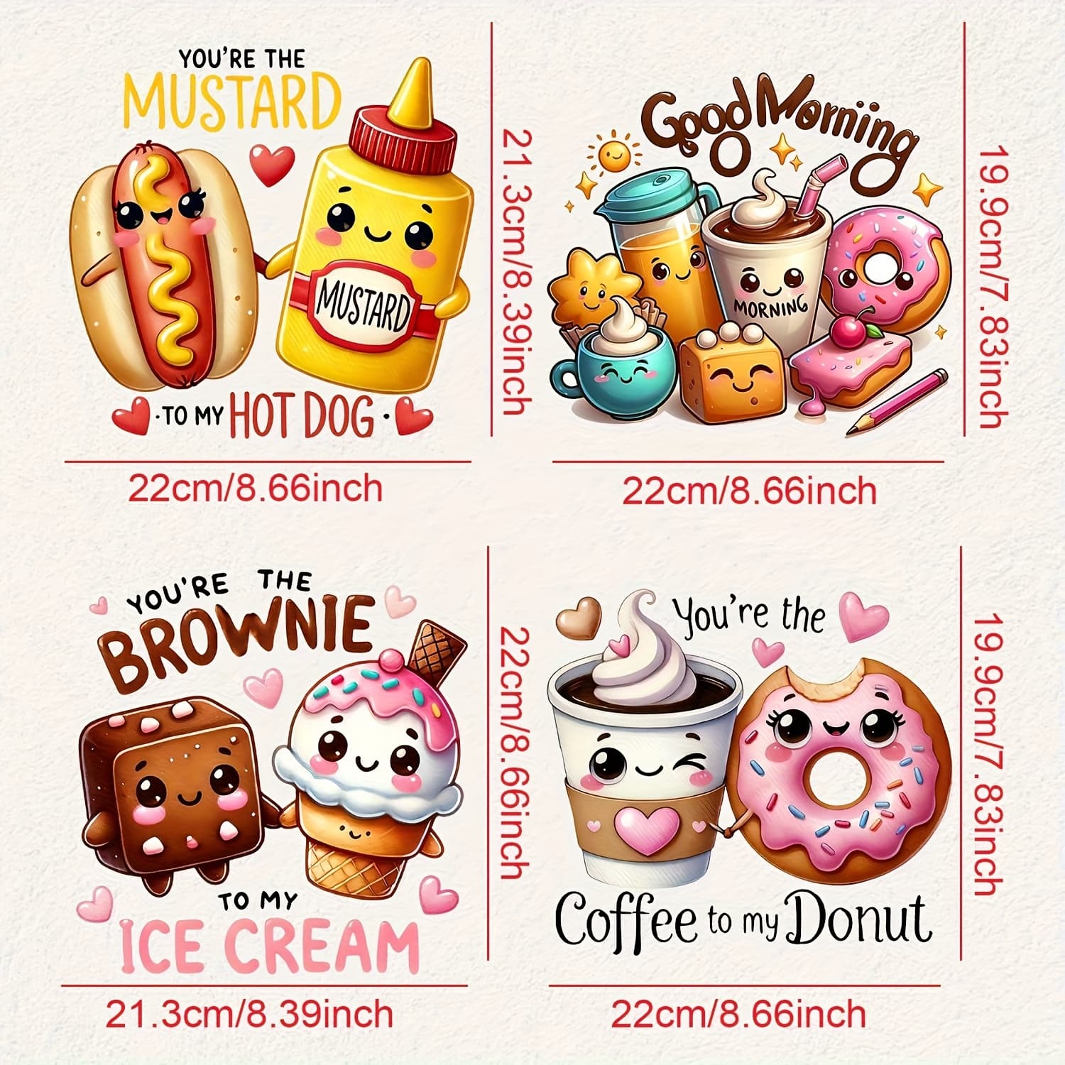 TEMU 2d Flat 4pcs Cartoon Donut Burger Heat Transfer Stickers , Suitable For T-shirts & Bags, Pillow Iron-on Patches, 2d Flat