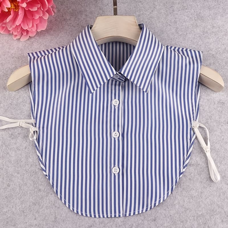 TEMU 1pc Women's Striped Elegant And Versatile Stand Collar Shirt With Detachable Collar