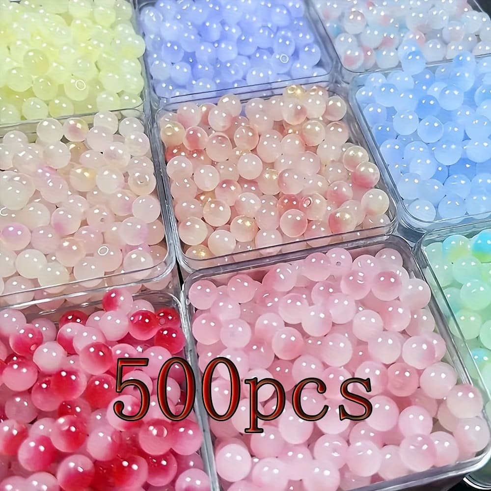TEMU 200/500pcs 8mm Gradient Glass Beads - Semi-finished Round Loose Beads For Jewelry Making, Bracelets & Necklaces Craft Supplies Beads For Bracelets Beads For Beaded Pens