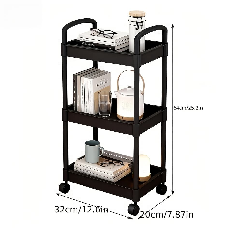 TEMU Tier Rolling Storage Cart With Locking Wheels, Organizer Trolley With Durable Plastic Shelves, Tool-, Removable Baskets & Casters, Space-saving For Bathroom, Kitchen, Office, Nursery, Crafts