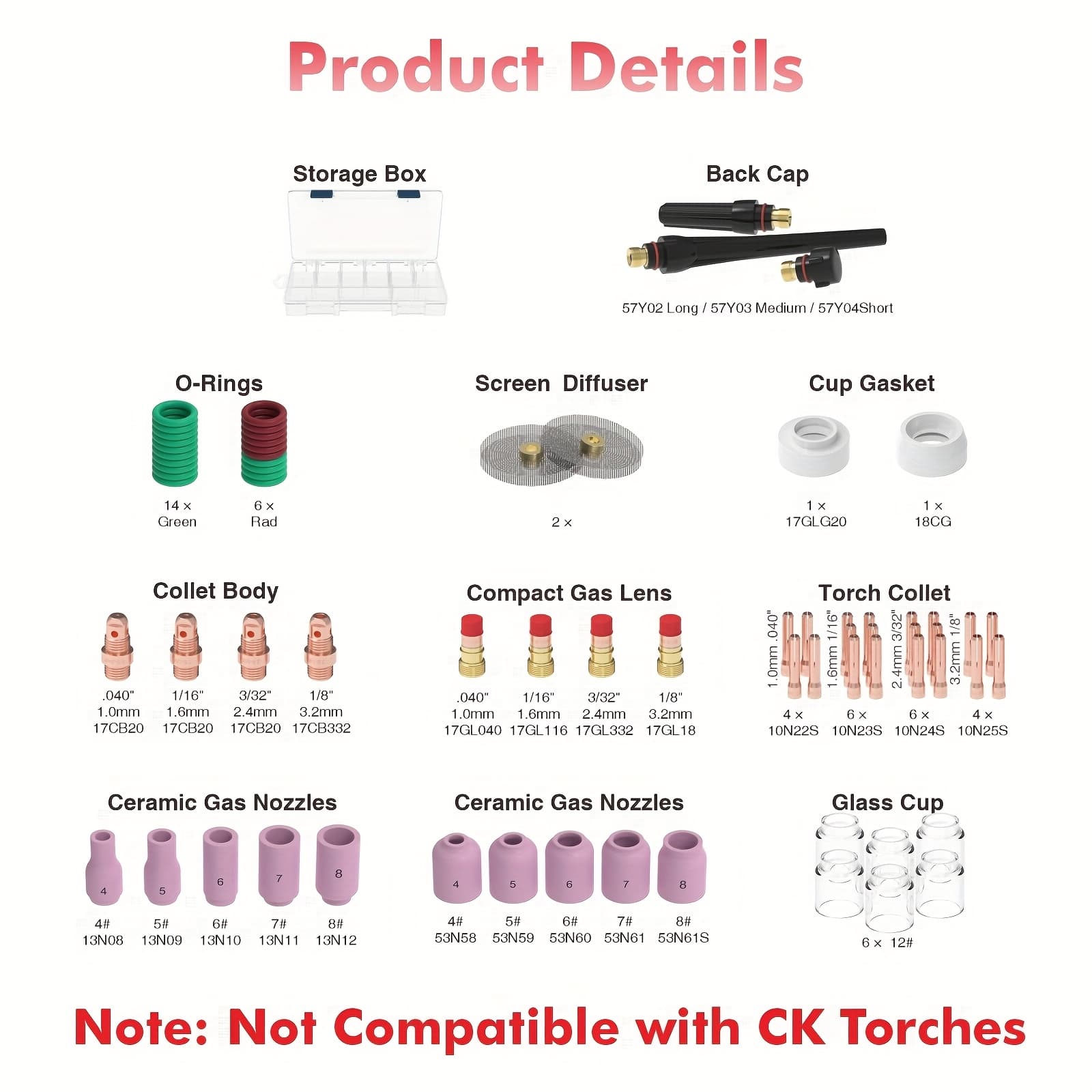 TEMU Yeswelder 71pcs Tig Welding Torch, Accessory Kit For Wp-17/18/26 Tig Torch, Gas Lens #12 Glass Cup