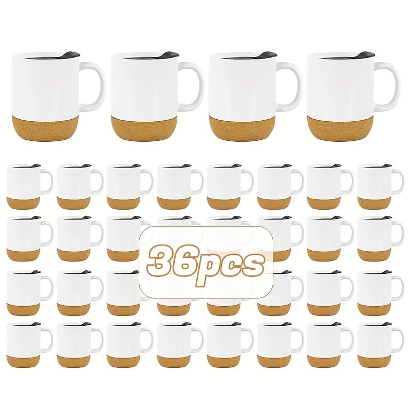 TEMU 36pcs 15oz High-gloss Sublimation Ceramic Cup With Handle (cork Base And Black Plastic Lid)