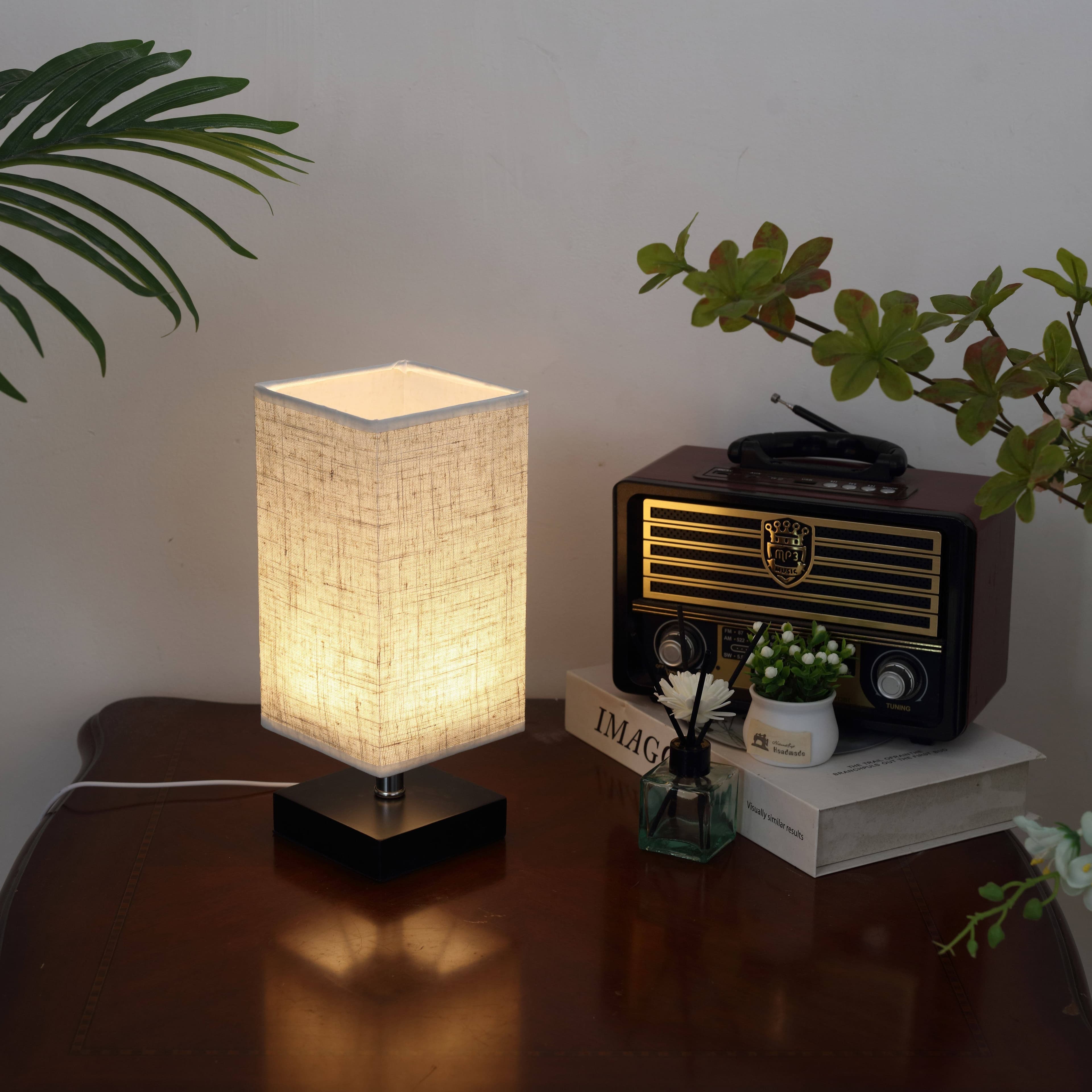 TEMU Bedroom Small Table Lamp Bedside Table Lamp Simple Bedside Table Lamp With Square Cloth Reading Lamp Bedroom Living Room Office Dormitory Lamp Usb Plug-in Three-tone Lighting