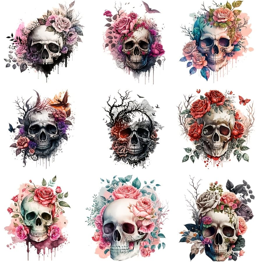 TEMU 9pcs Vintage Floral Iron-on Heat Transfer Decals - Diy Vinyl Patches For T-shirts, Sweatshirts, Bags & Fabric Crafts