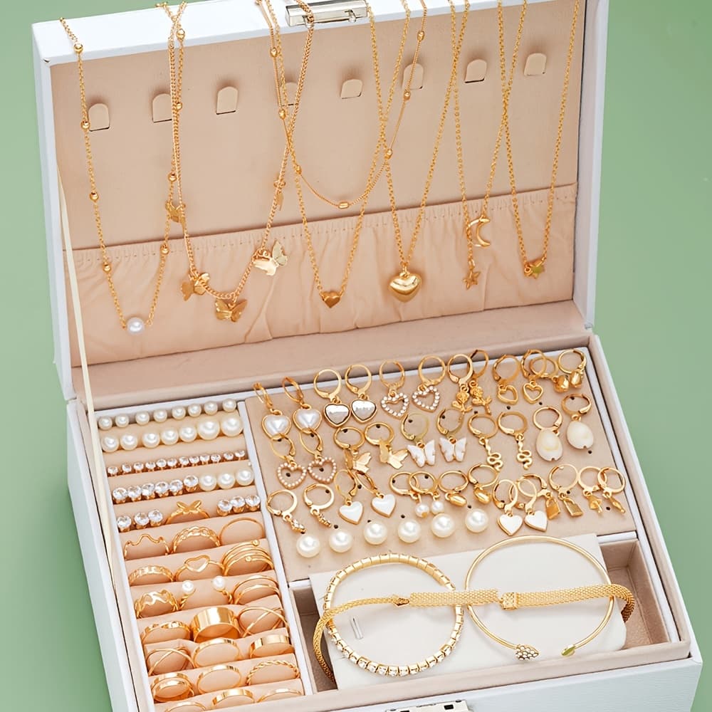 TEMU 115 Fashionable And Elegant Heart-shaped Pendant Necklaces, Earrings, Rings, Bracelets, , Synthetic Earrings, Suitable For Jewelry Sets For Girls To Wear At Daily Parties ()