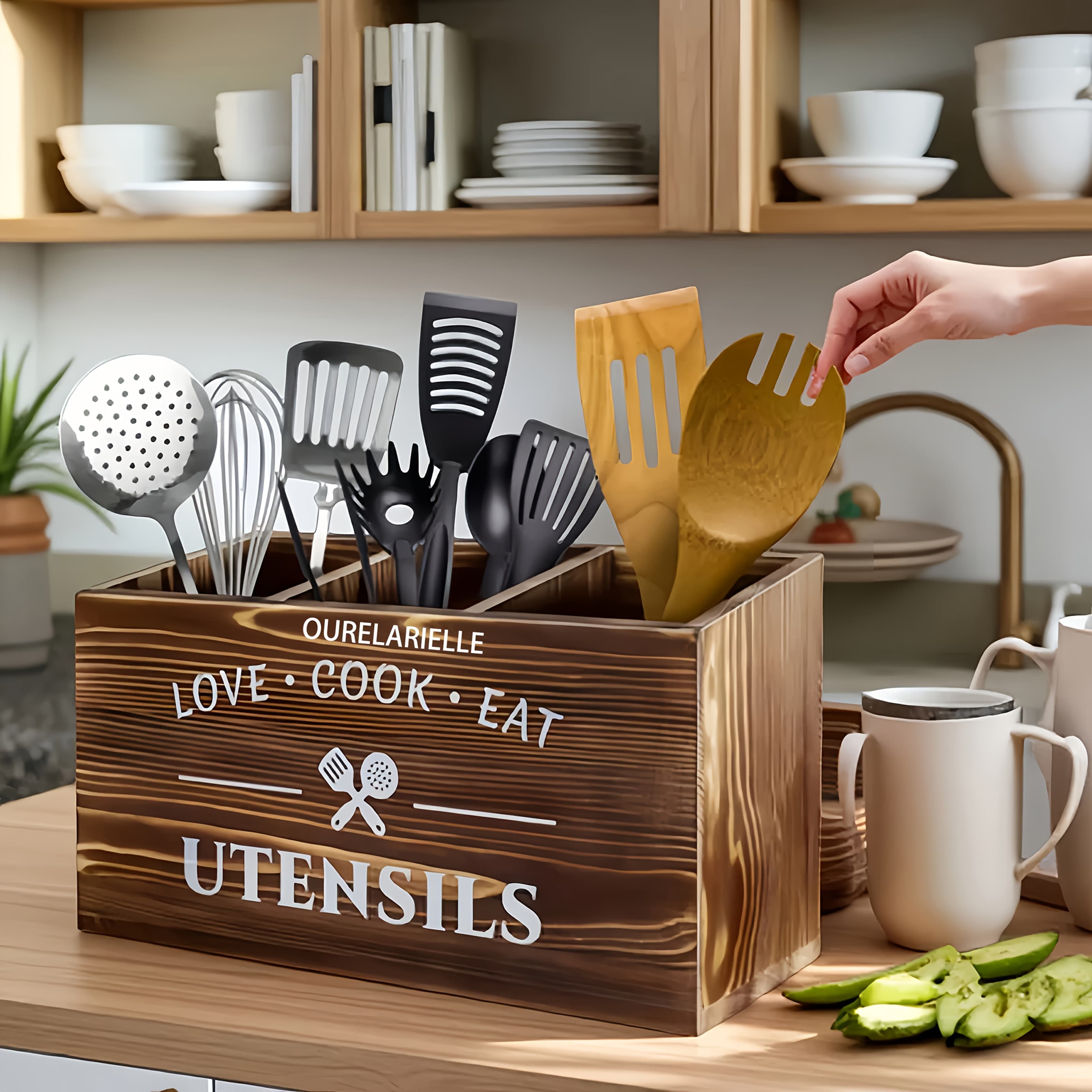 TEMU 1 Cutlery Storage Box With Grid, Wooden Chopsticks Sorting And Organizing Rack, Kitchen, Bedroom, Desk, New Year And Spring Festival Gift Supplies, For Home Storage And Organization