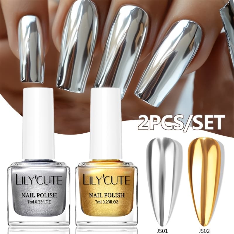TEMU Lilycute 7ml 2pcs Metallic Nail Polish Lamp Quick Bottle Regular Nail Polish For Nail Art