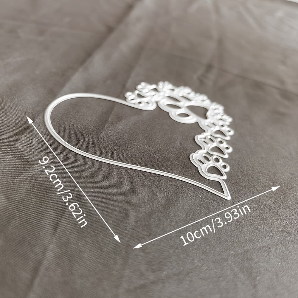 TEMU 1pc Heart And Paw Print Metal Die Cut, Diy Scrapbooking Embossing Stencil, Handmade Greeting Card Decoration Cutting Dies, Gift Card Making.