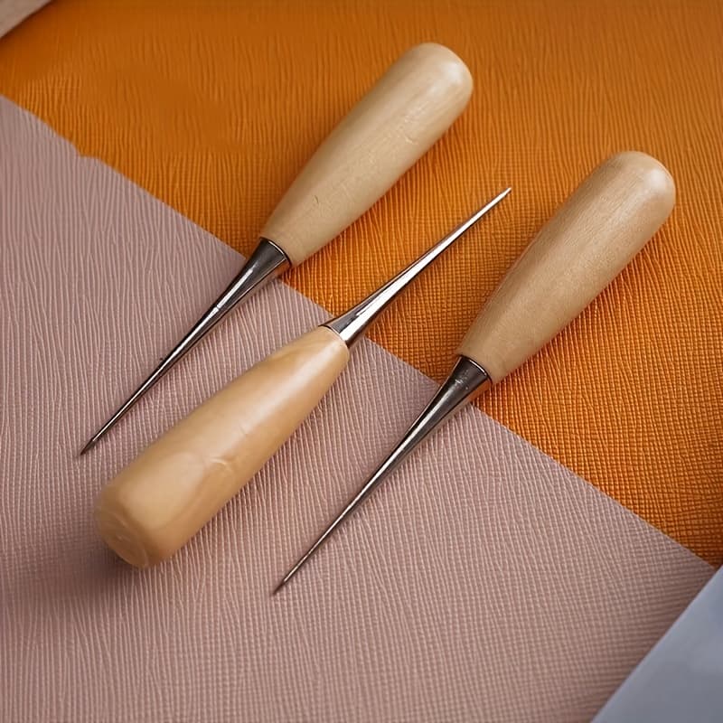 TEMU 3pcs Handheld Hole Puncher Cone Tool Wooden Handle Scratch Cone Tool Needle Punch Leather Sewing Craft Cloth Bag Hole Handmade Tool Heavy-duty Awl Punching Tool - Professional Sewing, Shoe Repair