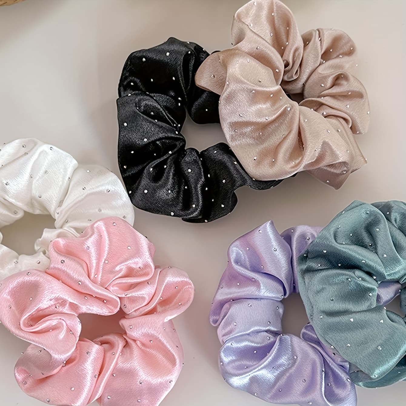 TEMU 6pcs Fashion Solid Color Rhinestones Hair Rings For Women Party Hair Accessories