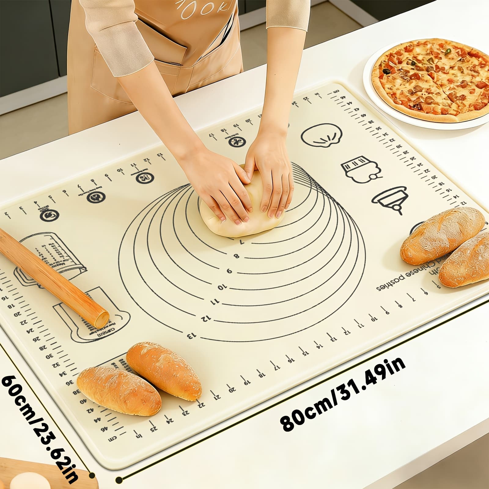 TEMU Thickened Silicone Baking Mat, Mat, Reusable Dough Rolling Mats With Measurements, Non-slip Pastry Mat Ideal For Tabletop Baking, Pizza And Cake Dough Preparation With Natural Dye