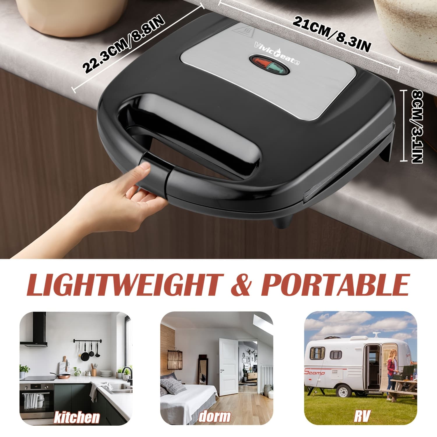 TEMU Compact Sandwich Maker, Easy To Clean, Indicator Lights, Handle, , Panini, Double-sided Heating Electric Grill, Breakfast Sandwich Toaster Maker Snacks With Edges, Black