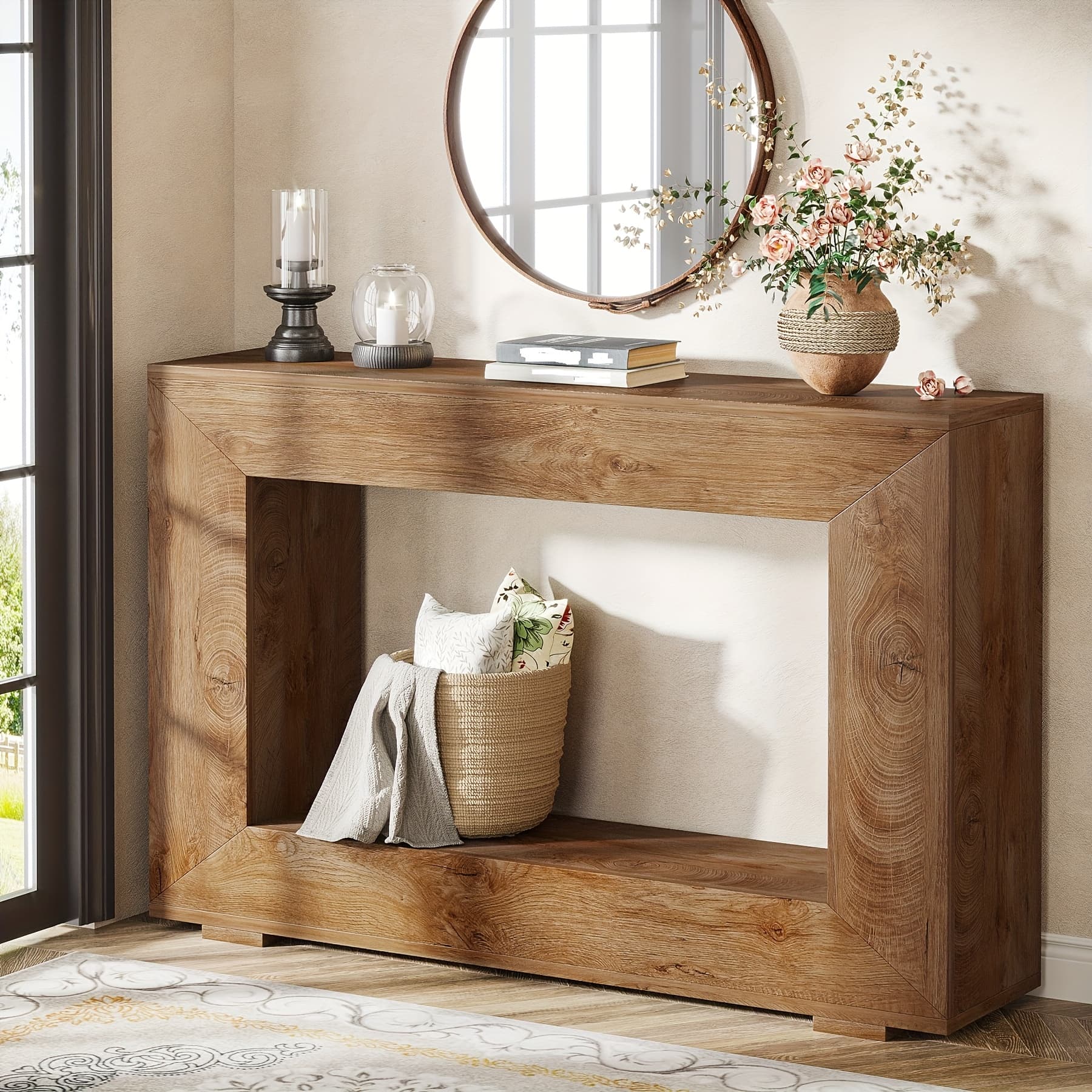TEMU 47-inch Farmhouse Console Table: Entryway Table With Storage, Industrial Accent Hallway Table For Living Room And Entrance