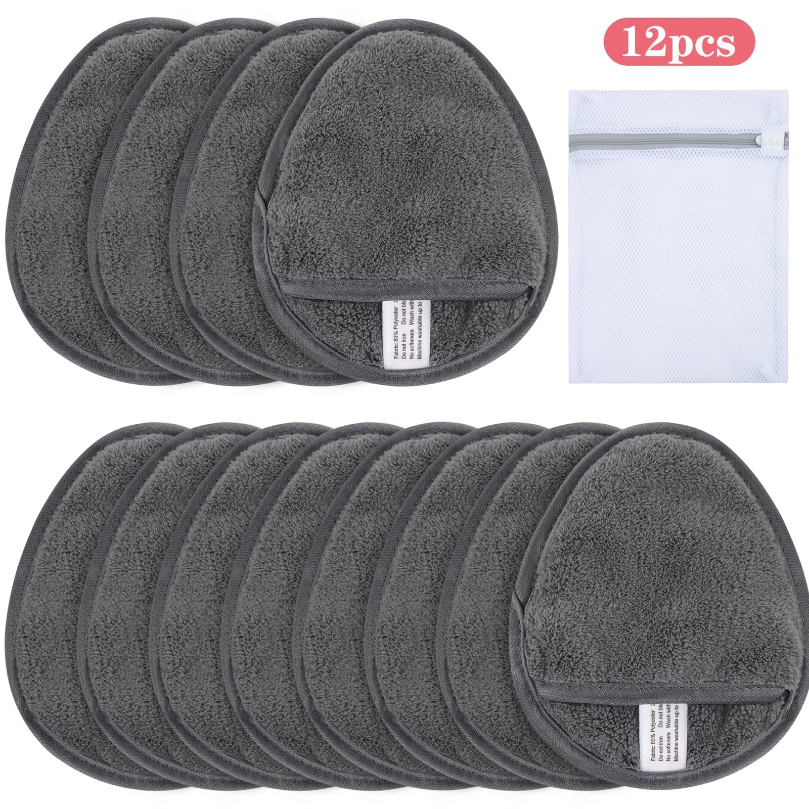 TEMU Makeup Remover Pads Reusable Makeup Removal Pads Washable Microfiber Makeup Removal Pads Face Super Soft Facial Cleansing Pads With Laundry Bag Gray 10x13cm,6pack/12pack