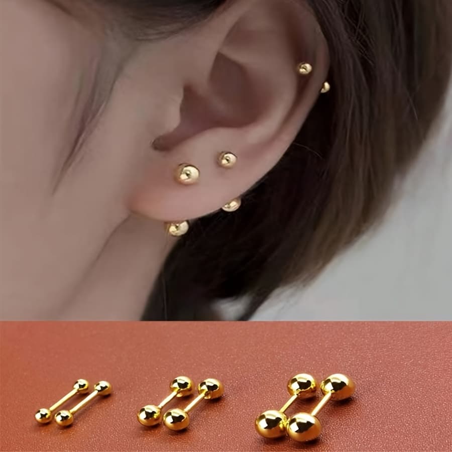 TEMU 6pcs Men Women Stainless Steel Bean Earrings Studs 3/4/5 Mm Set