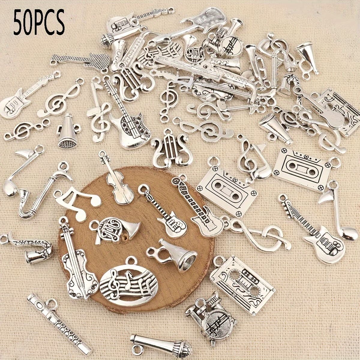 TEMU 50 Musical Note/instrument Pendants Mixed Alloy Material Texture Retro Versatile Jewelry Pendant Classic Silvery Festival Atmosphere Party Jewelry Decoration Material Jewelry Making