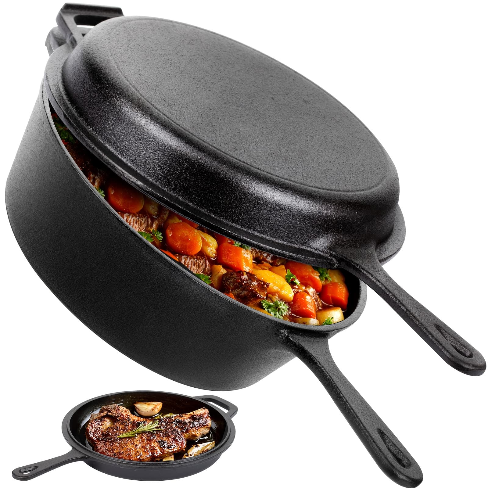 TEMU Dutch Oven And Frying Pan Set, Pots And Pans Set, Pre- Set, 2in 1 Cookware - Deep Pan + Frying Pan For Bakery, Indoor/outdoor, Barbecue, Stovetop & Induction