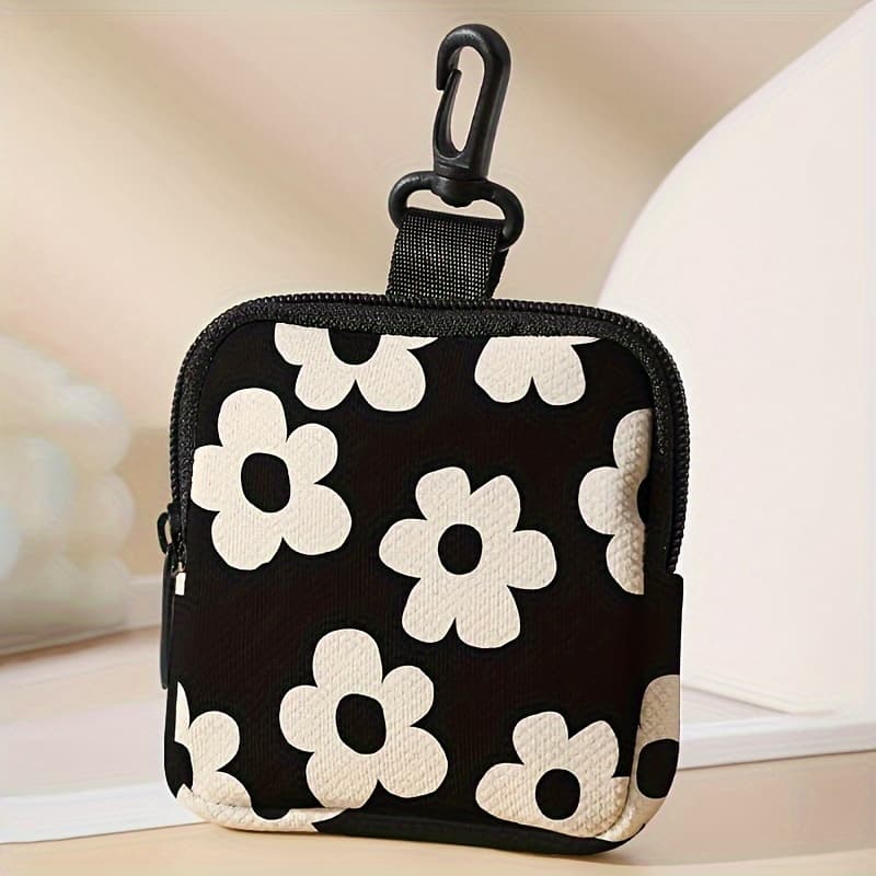 TEMU 1pc, Flower Pattern Printed , Headphone Storage Bag, Multifunctional Key And Card Wallet, Perfect Gift With Digital Printing Design