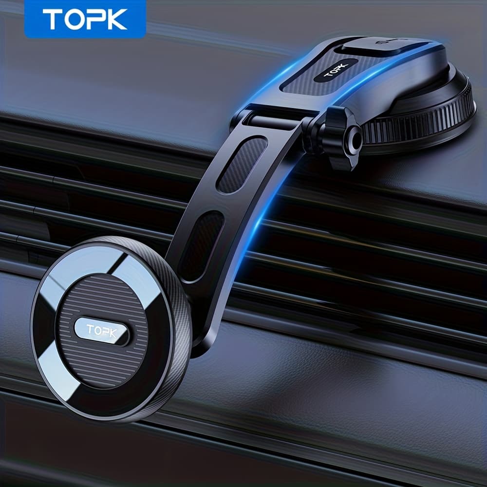 TEMU Topk D50c Magnetic Car Phone Holder Horizontal/vertical Adjustable Dashboard Mount With Strong Suction, , For Iphone 12/13/14/15/16/17