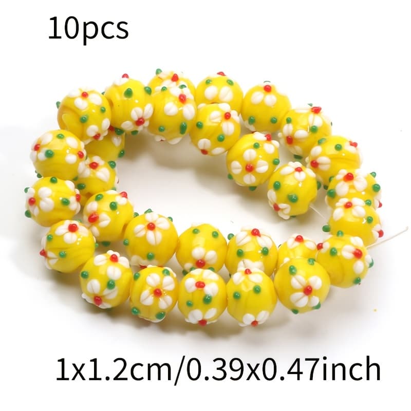 TEMU 10pcs Vibrant Floral Glass Beads, 10x12mm - Ideal For Diy Fashion Necklaces, Bracelets, Earrings & Keychain Crafts, Colorful Accessory Embellishments, Charms For Jewelry Making