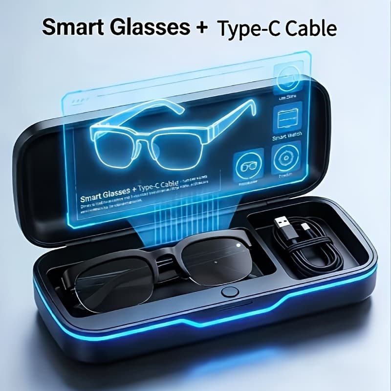 TEMU Smart Glasses Combination, Providing Real-time Translation And Supporting Multiple Languages. An Innovative Audio Glasses With Built-in Microphone And Speakers, Designed For Wireless Music