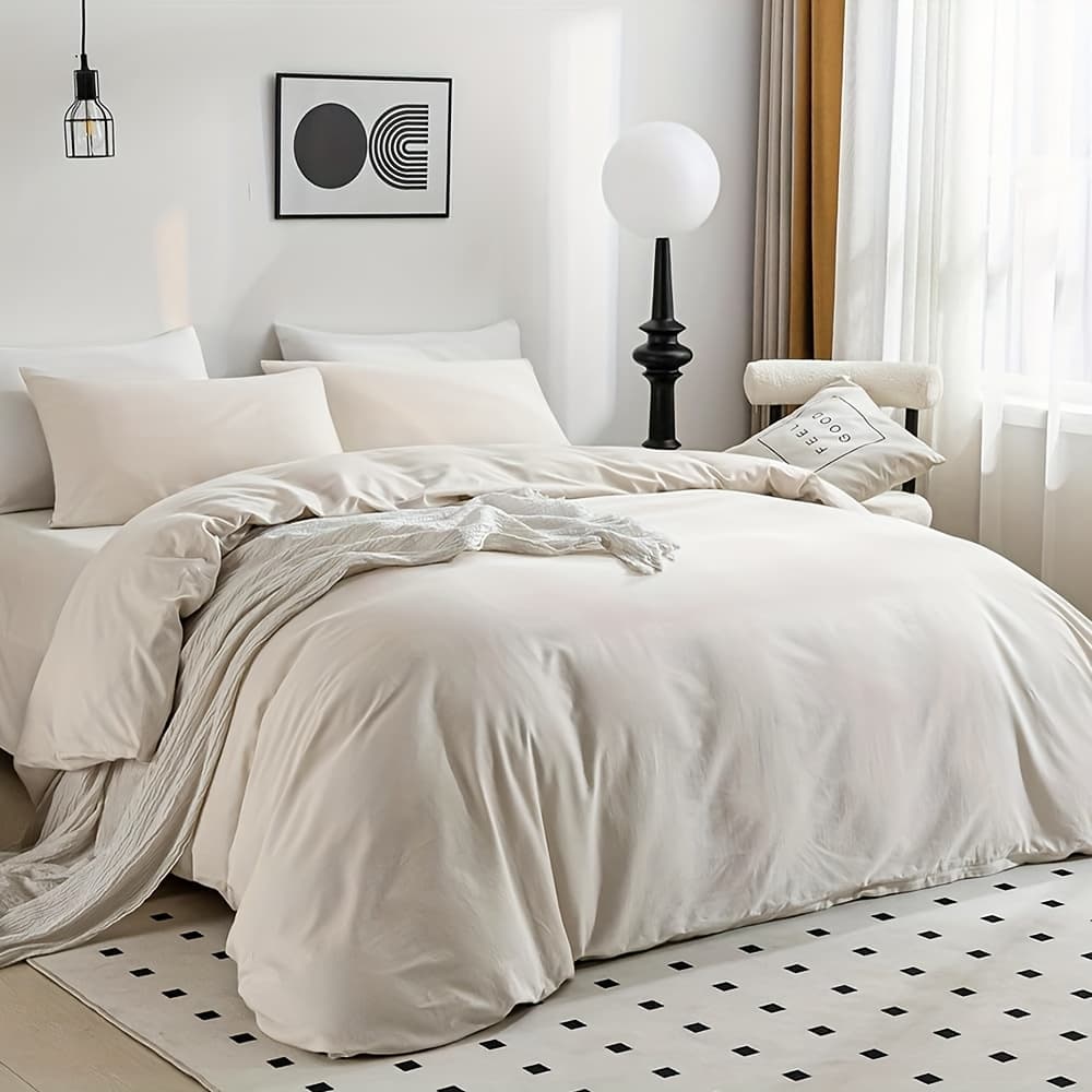 TEMU 3pcs Duvet Cover Set - 100% Washed Fiber Linen Feel Textured Comforter Cover - 3pcs Quilt Cover - Breathable Soft Bedding Set With Zipper Closure - Great Gifts