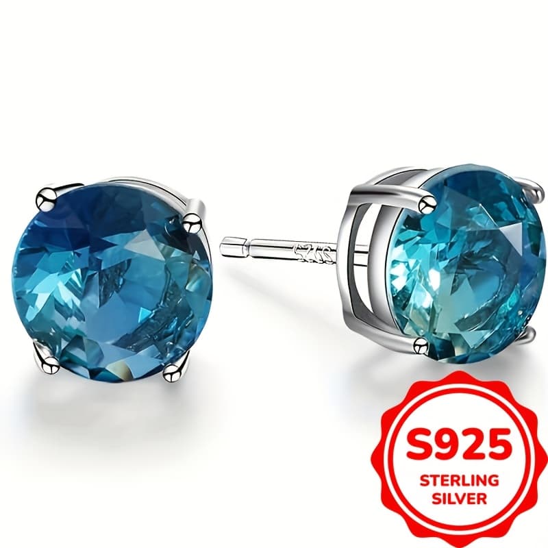 TEMU 925 Earrings, Color Earrings, Anti-allergy, 678 Mm Round Single Gem Earrings, Suitable For Women And