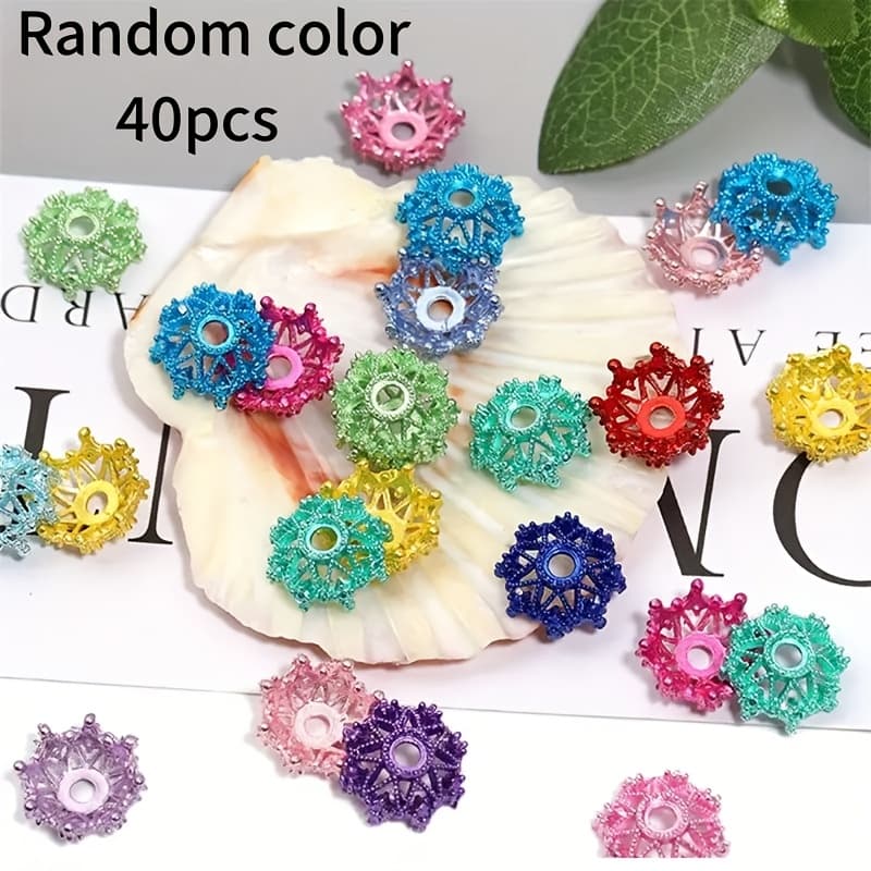 TEMU 40pcs Random Color Colorful Three-dimensional Hollowed-out Flower Tray Spacer Beads Diy Beaded Pen Mobile Phone Chain Accessory Spacer Scattered Beads