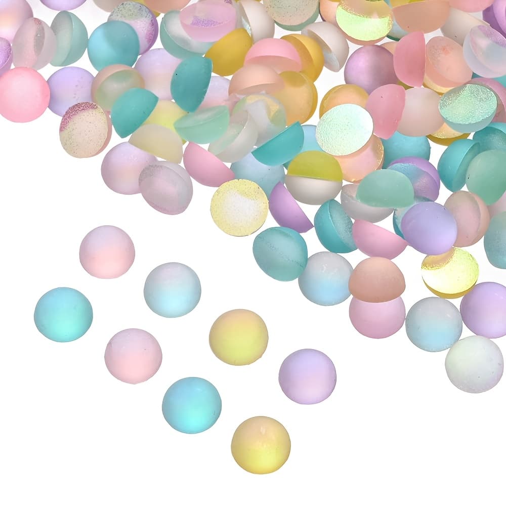 TEMU 6mm 100pcs (random Mix) Frosted Matte Half Round Mermaid Color Resin Beads & Bead Assortments For Crafts, Necklaces, Jewelry, Wedding Dress, Nail Art Decorations, Crafting Accessories