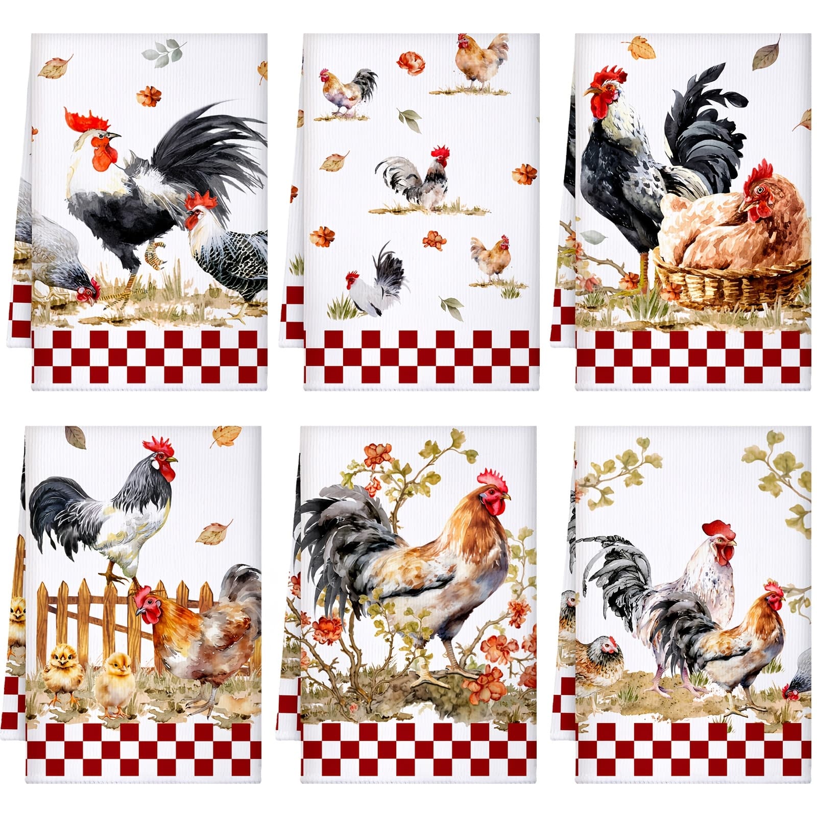 TEMU 6pcs Kitchen Towels Dish Cloths Nature Modern Absorbent Hand Tea Wash Cloth With Hanging Loop For Bathroom Home Farmhouse Kitchen Gifts(cute, Chicken)
