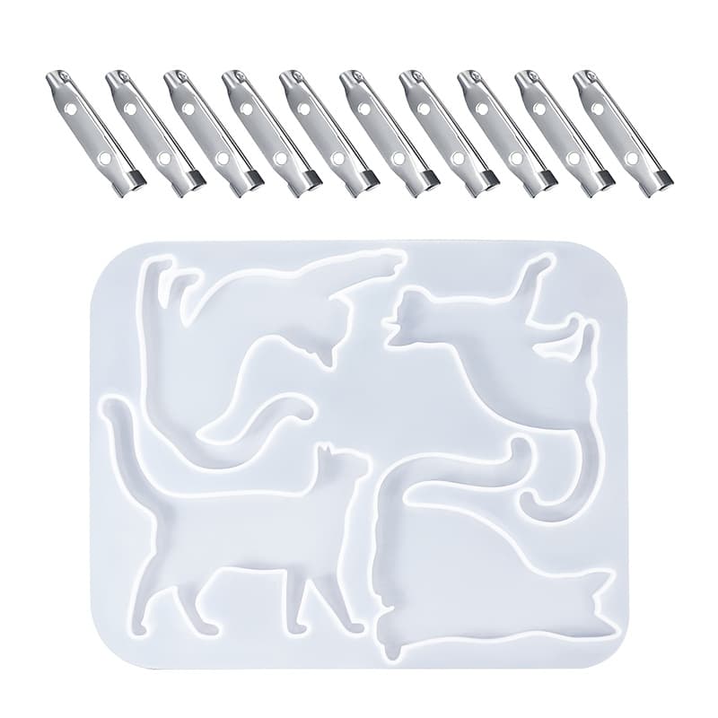 TEMU 11pcs Diy Resin Cat Silicone Mold Set For Brooches And Hair Clips