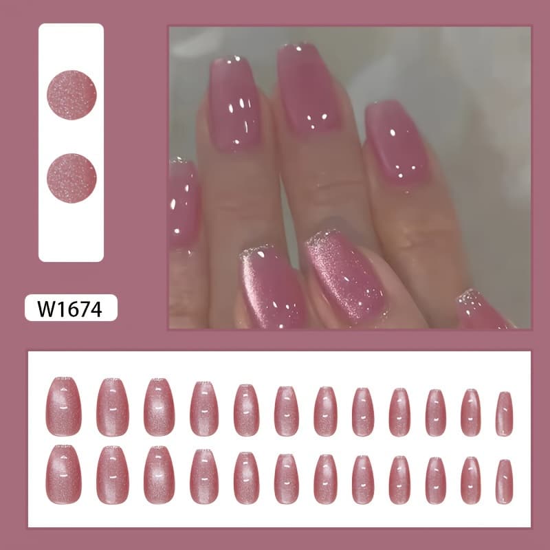TEMU Trade False Nails Cat Eye Wearable Nails Removable Nail Pieces Easy Front End Thin Shimmer Nail Stickers [jelly Glue]