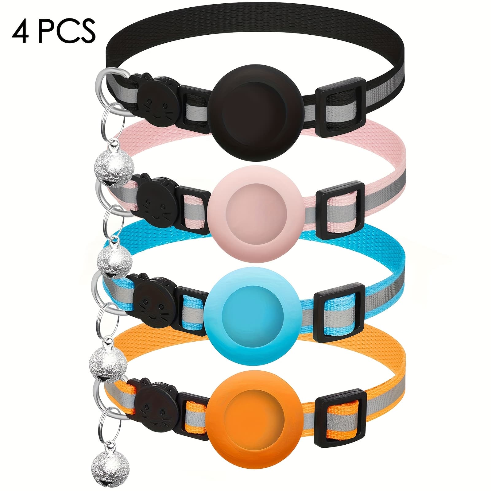 TEMU 4pcs Uncharged Airtag Cat Collar, Animal Print, Reflective, Breakaway, , Adjustable 7-12in, Safety , With Cat Collar Holder For Cats Pet Supplies, Without Battery Gifts