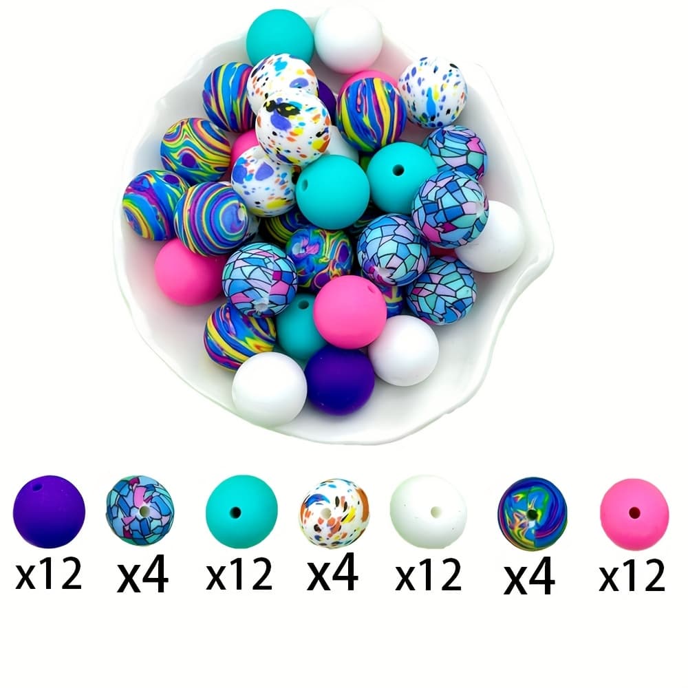 TEMU 60pcs Purple Striped Silicone Beads 15mm Straight Hole Round Beads For Diy Bracelets, Keychains, Decorative Pendants, Bag Charms, Phone Charms