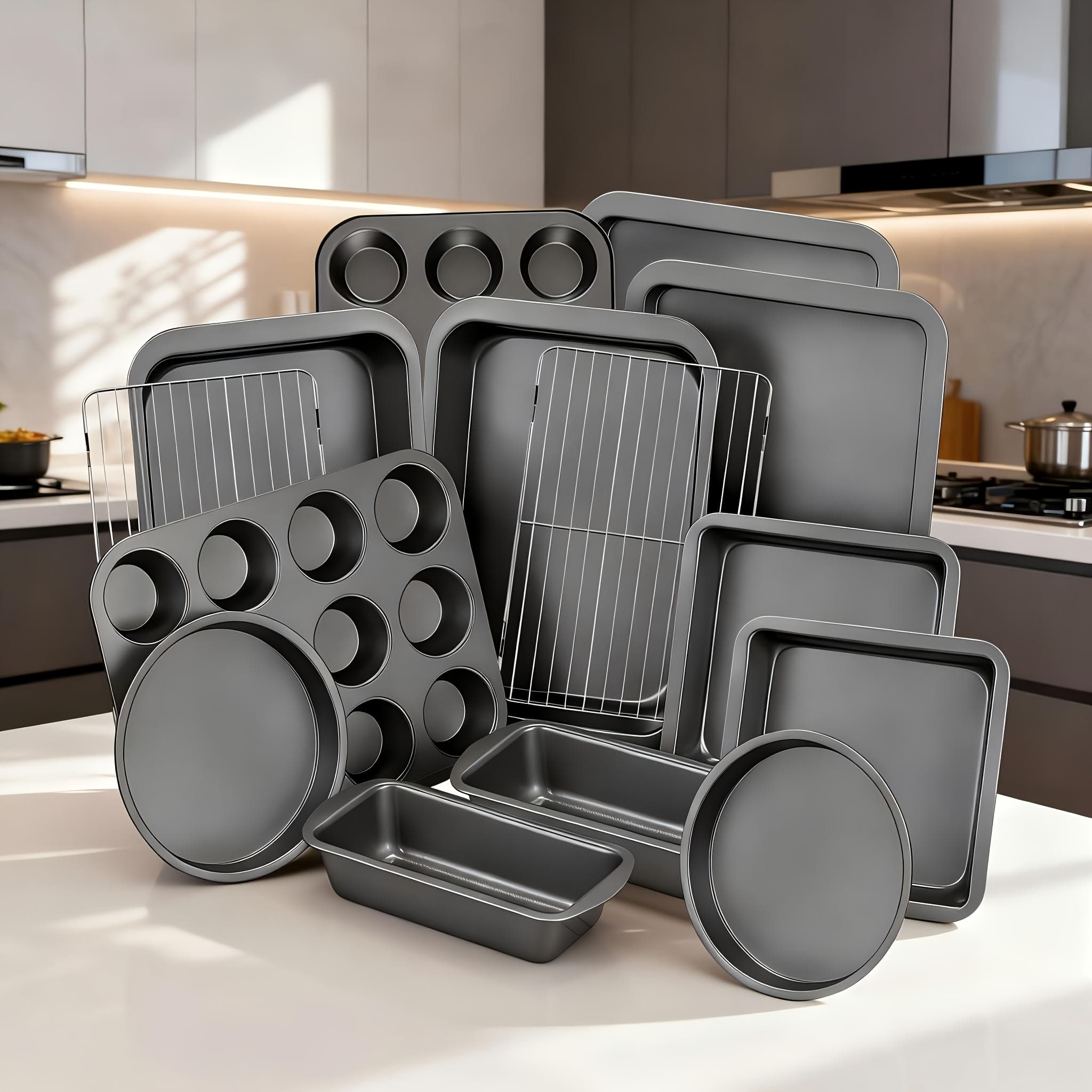 TEMU The 8-23pcs Bakeware Set Features Cooling Racks, Black Heart-shaped Molds, Pans, And Mini Pumpkin Cake Molds, Made From Heavy-duty Carbon Steel