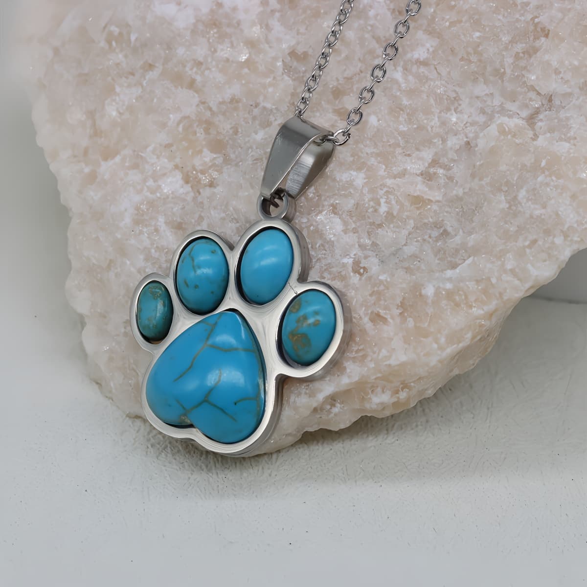 TEMU European And Fashion Vintage Turquoise Necklace With Cat Paw And Dog Paw Pendant, Stainless Steel Necklace, Gift For , Halloween, Birthday Present