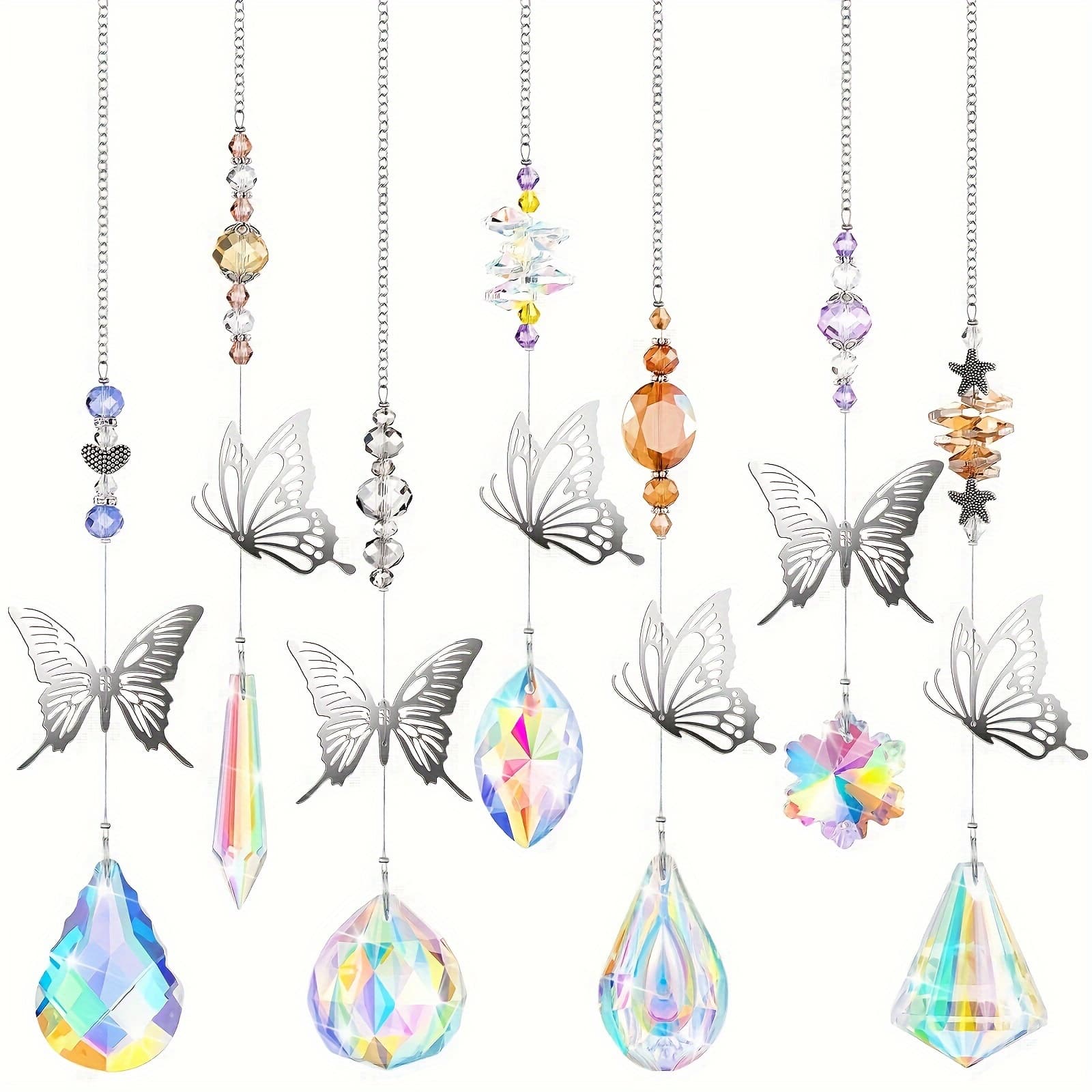 TEMU 7pcs Light Catcher Colorful Crystal Hanging Light Pendant Hummingbird Wall Hanging Tree Window Prism Decoration ( Color, Style)