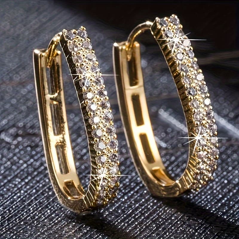 TEMU 1 Pair Women's Fashion Hoop Earrings Easy Sexy Inlaid Sparkling Synthetic Zirconia Ear Jewelry Suitable For Bride Engagement Wedding High-end Banquet Jewelry Wear