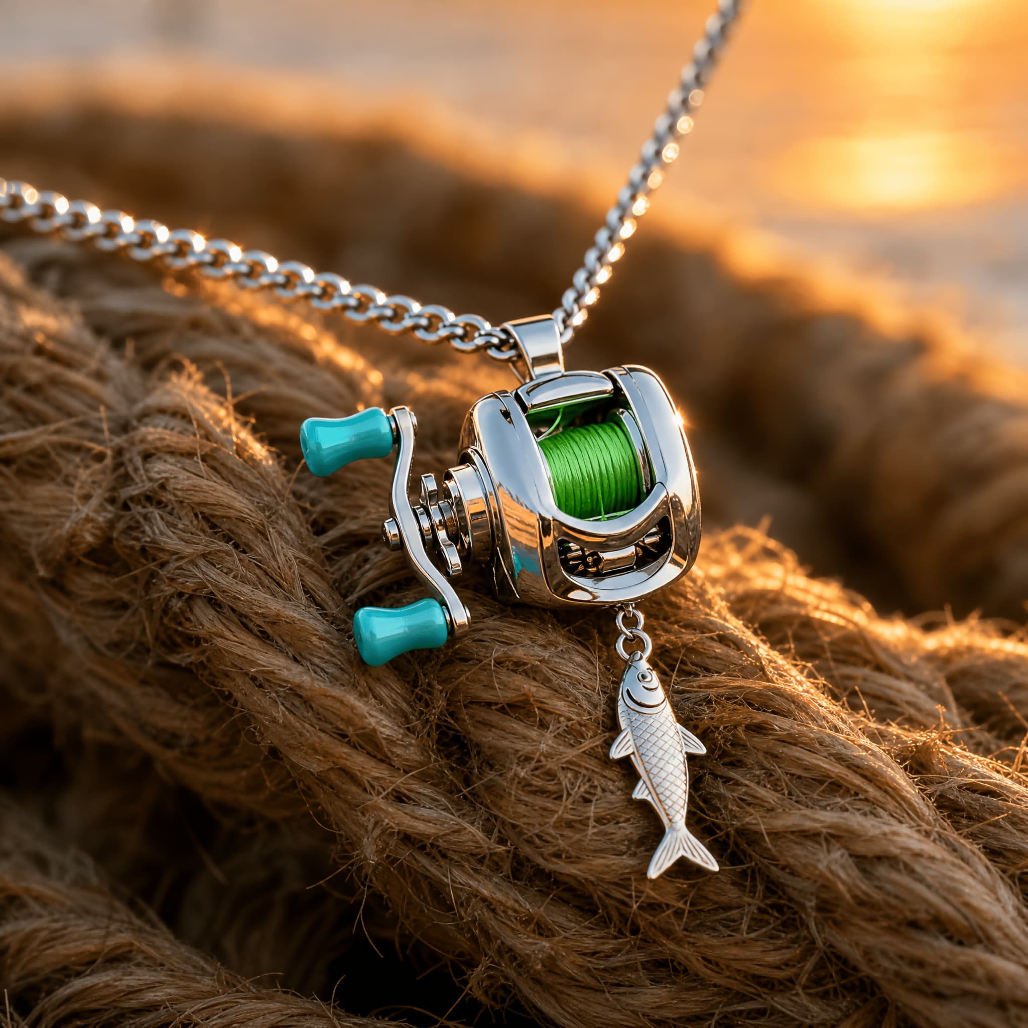 TEMU Fishing Reel Pendant Necklace- Rotating Fishing Reel Ornament, Gear Keychain, Men's Backpack Ornament, For Fishing Enthusiasts